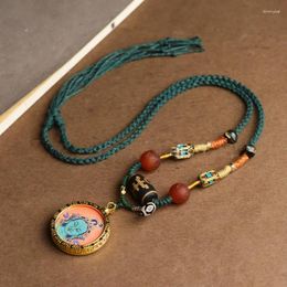 Pendant Necklaces Hand-woven Ethnic Style Tibetan Old Agate Beads Necklace Thangka Rope Zakiram String Retro Accessories