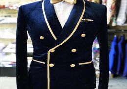 Navy Blue Double Breasted Wedding Tuxedos Groom Shawl Lapel Velvet Suit Men Party Blazer Prom Business Designer Only One Jacket9563398