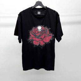 Men's T-Shirts New 2022 Mens Size 9 Rose Skull T-shirt Hip Hop Skateboard Street Cotton T-shirt US Size BG95 J240319