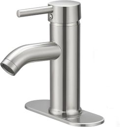 Bathroom Faucet Brushed Nickel One-Handle, Modern one Hole Bathroom Sink Faucet Lavatory Faucet with Deck