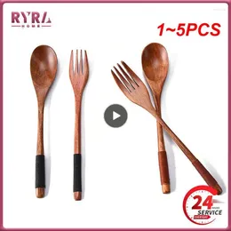 Dinnerware Sets 1-5PCS Wooden Spoon Fork Knife Chopsticks Set Creative Japanese Tableware Solid Colour Grade Safety Environment