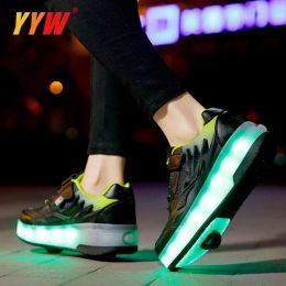 Shoes 2023 Roller Skates USB Charge Child Sneakers Boy Girls Gift Led Light Shoes With 2 Wheels Convertible Sport Flying Shoes Flash