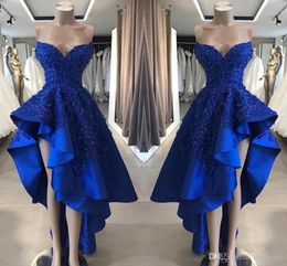 Royal Blue High Low Prom Cocktail Dresses Real Image A Line Beaded Appliques Sweetheart Asymmetrical Long Homcoming Gowns1361567