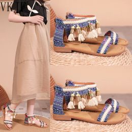 Sandals Summer Fringe Designer Causal Sandals Women Open Toe French Vintage Cover Heel Shoes Ladies Bohemian Fashion Shoes 2023