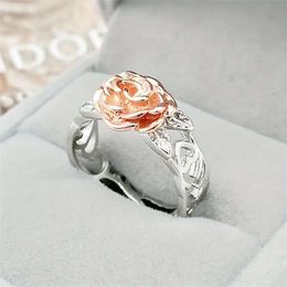 14k Rose Gold Plated Flower Two Tone Engagement Ring