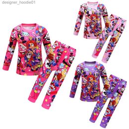 cosplay Anime Costumes Amazing digital circus role-playing pajamas childrens T-shirts and pants 2-piece clothing set Pomni Jax childrens Christmas Cos setC24320