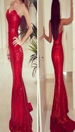 New Arrival Sexy Mermaid Red Sequins dress Sweetheart Neckline Long Prom Dresses Sleeeless Floor Length 1957340