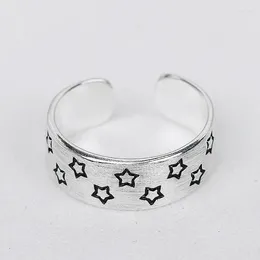 Cluster Rings Retro Women Silver Colour Stainless Steel Ring Pentagram Star Simple Titanium Hip Hop Jewelry Gift