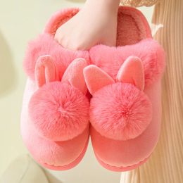 Boots Cute Rabbit Ear Slippers Women Fluffy Furry Slippers House Shoes Woman Winter Plush Slippers Kawaii Animal Indoor Home Slides