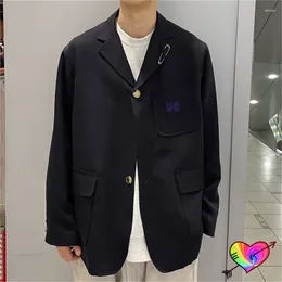 Men's Jackets 2024 Black Casual Needles Pin Men Women 1:1 Purple Embroidery Butterfly Jacket Pockets AWGE Track Coats