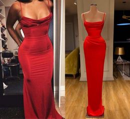 Elegant Red Sheath Satin Evening Dress 2020 Spaghetti Strap Evening Dresses Long Charming Formal Party Gowns Plus Size robe de soi7080527