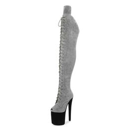 Dress Shoes 2022 Peep Toe Boots Pole Dance Stripper High Heels Women Sexy Show Party Club 20 CM Platform ZIP Lace-Up H240321