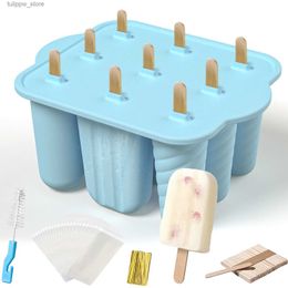 Ice Cream Tools 9 Pieces Popsicles Molds Silicone BPA- Free Popsicle Maker Ice Pop Molds Ice Pops Maker DIY Handmade Popsicles Molds for Kids A L240319