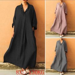 Casual Dresses Summer Plus-size Dress 5xl6xl8XL Fashion Women's Long Sleeve Loose Bohemian Solid Color Dress.