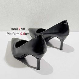 Dress Shoes Comfortable Soft Sole Career Work High Heels 9CM Thin Heeled Versatile Single Office Womens Style Pumps Black Microfiber H24032501