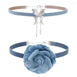 Pendant Necklaces Blue Rose Flower Choker Necklace For Women Girls Fashion Butterfly Collar Party Ornament Wedding