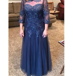 Blue Mother Of The Bride Dresses Aline 34 Sleeves Tulle Appliques Beaded Plus Size Long Groom Mother Dress For Weddings2429280