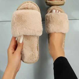 Slippers Winter Womens Home Fur Anti slip Casual Indoor Flat Shoes Flip Warm Solid Colours H2403255