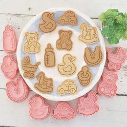 Baking Moulds 8Pcs/Set Cartoon Baby Theme Cookie Cutters Pressable 3D Biscuit Mould Dough Stamp Mini Embossing Plastic DIY Tools