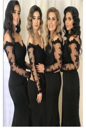 Custom Made Black Lace Bridesmaids Dresses 2020 Long Sleeves Off Shoulder Sheath Wedding Guest Dress Maid Of Honour Gowns Evening F9086658