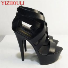 Sandals Plus Big Size Cutout Shoes 15cm Ultra High Heels 6 Inch Fashion Sandals Queen Punk Gladiator Sexy Shoe