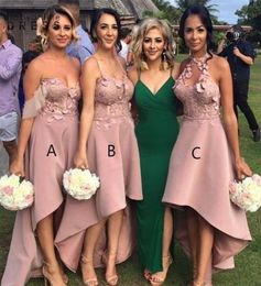 Pink High Low Bridesmaid Dresses Sexy Backless A Line Sweetheart Flora Appliques Short Maid of Honor Gowns Women Occasion Evening 6330982