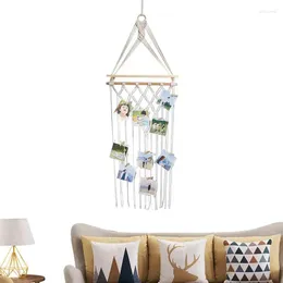 Tapestries Po Display Ornament Macrame Tapestry Boho Shelves Cute Wall With LED Light 20 Wooden Clips Fashionable Hanger