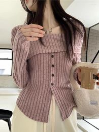 Women's Sweaters Off Shoulder Knit Pullover Women Chic Casual Slim Gentle Tops Female Spring Square Neck Solid Long Sleeves Knitwears Lady