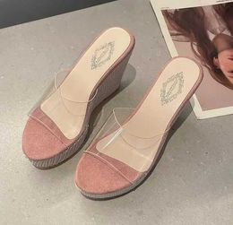 Dress Shoes Women High Heels Transparent Slippers Low Platform on A Wedge Slides Block Soft Casual Rome PVC SandalsW5XS H240321