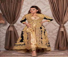 2021Gothic Traditional Kosovo Albanian Caftan Black Evening Dresses Long Sleeves Gold Applique Plus Size Prom Dress For Arabic Wom8967989