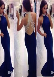 custom new beading sexy back mermaid prom gowns see through halter elegant pageant formal beaads prom dresses plus size party3806123