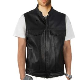 2023 The Latest Solid Color Vest Motorcycle Standing Collar Leather Vest for Men Pu Leather