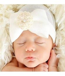 Baby Infant Bow Flower Hat Newborn Pearl Beanie Crochet Caps Baby Girls Boys Winter Warm Cotton Stripe Headwear Hair Accessories K1966511