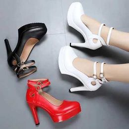 Dress Shoes 2020 Black Red Women Autumn Platform Round Head Pumps Sexy Thick Heel High Heels 11CM Single Dance H240325