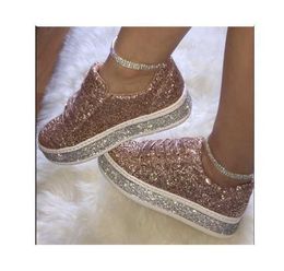 HBP Non-Brand 2024 Bling Sneakers Women Shoes Glitter Silver Platform Flats Casual Canvas Shoes Women Low Fashion Skateboarding Shoes