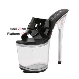 Dress Shoes Large Size Women Nightclub Models Super High Heels 2023 Summer 16CM Transparent Slippers Crystal Platforms Party Sandals H2403259