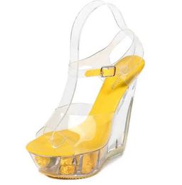 Dress Shoes 2019 New Ladies Sandals High Heel 14cm PVC Transparent Stiletto Summer Wedge Female Party Women H24032502