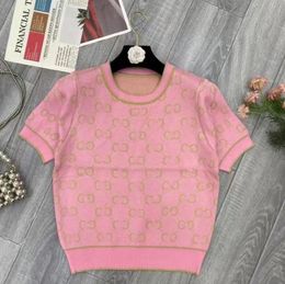 Summer new Luxury Women's casual knitted fashion desinger T-shirt Brand printed Tees Fashion pink color knitwear streetwear Tops elastic T-shirt top