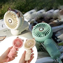 Electric Fans New desktop student folding cooler handheld fan USB charging fan cat ear mini fanY240320