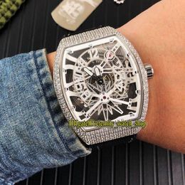 New VANGUARD YACHTING GRAVITY V45 T GR YACHT SQT White Skeleton Dial Automatic Mens Watch Silvery Diamond Case Rubber Strap Sport 272S