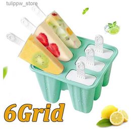 Ice Cream Tools Popsicle Molds 6 Grid Silicone Ice Pop Molds Food Grade Silicone Ice Cream MoldDIY Homemade Reusable Easy Release Ice Pop Make L240319