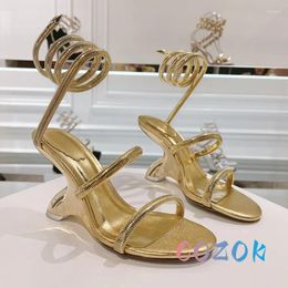 Sandals 2024 Sexy Pure Snake Ankle Strap Wedge Sandal Leather Peep Toe High Heel Wedding Shoes Luxury Large Size Dress