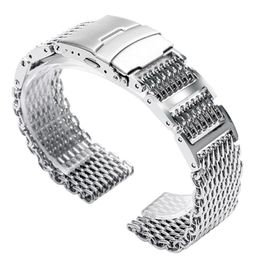 20 22 24mm Silver Black Stainless Steel Shark Mesh Solid Link Wrist Watch Band Replacement Strap Folding Clasp270S