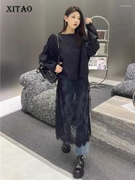 Casual Dresses XITAO Lace Patchwork Dress Long Sleeve Black Loose Fashion Simplicity Temperament Women 2024 Spring GJ1002