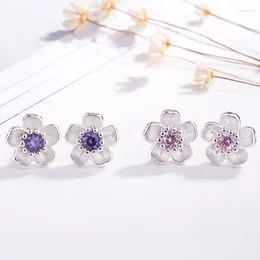 Stud Earrings Silver Colour Handmade Flower Crystal For Women Multi-Color Charm Zircon Small Ear Hoops Jewellery