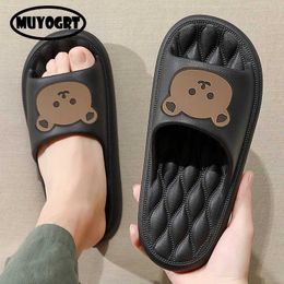 Slippers 2024 New Summer Cartoon Bear Men Home Slides Shoes Eva Trend Women Couple Non-Slip Indoor Outdoor Cozy House Shower H240325