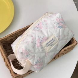 Cosmetic Bags 3Pcs Quilted Floral Storage Bag Women's Cotton Fabric Organizer Large Portable Makeup Ladies Pouch Toiletry