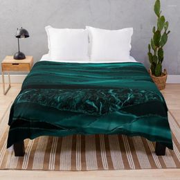 Blankets EmeraldGreen Glamour Marble Faux And Agate Landscapes Throw Blanket With Fur Velor Fluffy