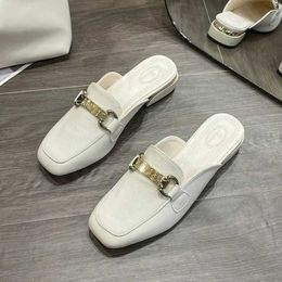 Slippers 2024 New Chain Mules Women Slides Square Toe Ladies Striped Shoes Summer Fashion Footwear Plus Big Size 35-41B2JC H240321