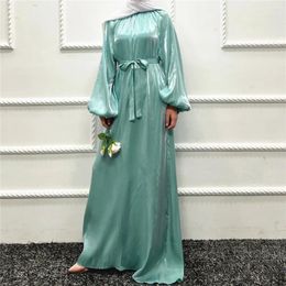 Ethnic Clothing Shiny Abaya Muslim Women Modest Long Maxi Dress Puff Sleeves Turkey Eid Ramadan Islamic Kaftan Gown Dubai Hijab Jalabiya